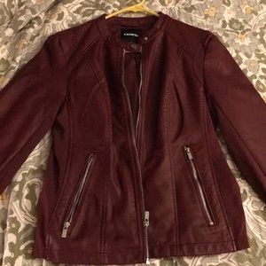 Burgundy express faux leather jacket.